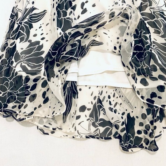 Tadashi silk halter dress Women’s 12 black white midi floral cocktail pleated. - Picture 6 of 14